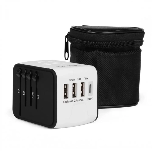 Адаптер IQ-TA для путешествий EU/US/UK/AU, 3 USB, Type-C