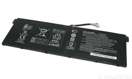Аккумулятор (акб, батарея) AC14B3K для ноутбука Acer Aspire E3-112, E5-721, E5-731, E5-771, ES1-111, ES1-311, ES1-511, ES1-711, R3-131T 15.2 В, 3300 мАч (оригинал)