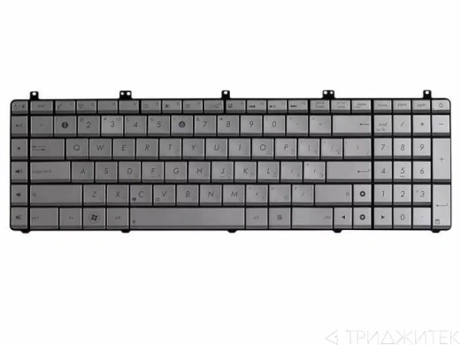 Клавиатура для ноутбука Asus N55, N55S, N55SF, N55SL, N75, N75S,N75SF, N75SL, X5QS, X5QSF, PRO7DS, PRO7DSF, PRO7DSL, X7DS, X7DSF, X7DSL, серебристая, высокие кнопки со скосом, горизонтальный Enter