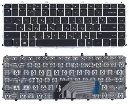 Клавиатура для ноутбука HP Envy 4-1000, Envy 6-1000 черная с серебристой рамкой