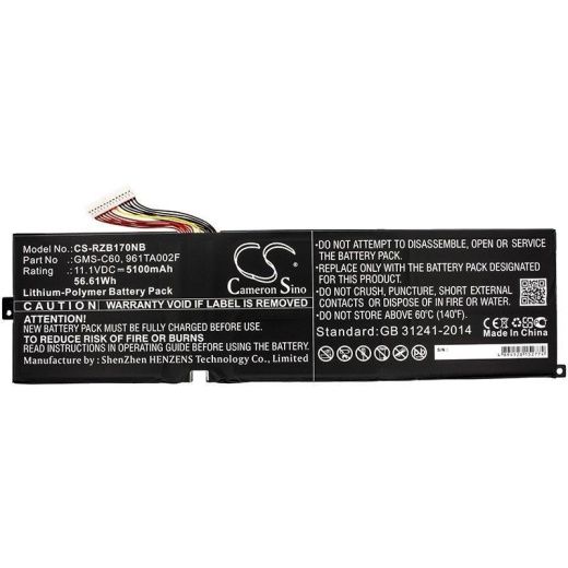 Аккумулятор CameronSino CS-RZB170NB для ноутбука Razer Blade 17.3 RZ09-0071, 11.1В, 5100 мАч, 56.61 Вт, Li-Polymer, черный