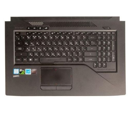 Клавиатура с топкейсом для ноутбука Asus ROG Strix GL703GE, GL703GM, GL703GS (не подходит к Asus GL703VM, GL703VD), с подсветкой и тачпадом, чёрный, с разбора