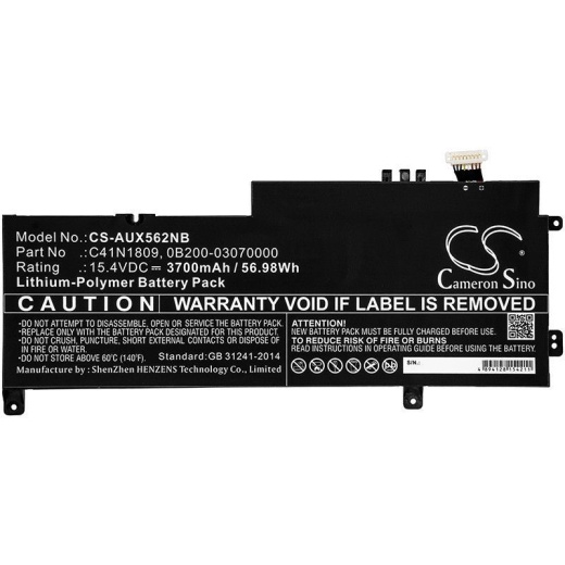 Аккумулятор CameronSino CS-AUX562NB для ноутбука Asus Q536FD, Q536FD-BI7T15, 15.4В, 3700 мАч, 56.98 Вт, Li-Polymer, черный