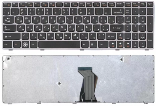 Клавиатура для ноутбука IBM Lenovo IdeaPad B570, B580, V570, Z570, Z575, B590, черная с серой рамкой