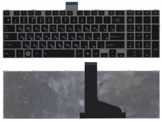 Клавиатура для ноутбука Toshiba Satellite L850, L875, L870, L855 черная c серебристой рамкой