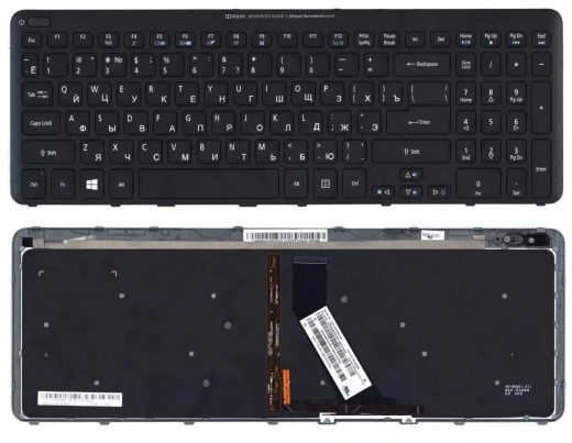 Клавиатура для ноутбука Acer Aspire V5, V5-531, M5-581T черная с рамкой и подсветкой