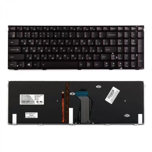 Клавиатура для ноутбука Lenovo Y500, Y500N Series, плоский Enter, черная с рамкой, с подсветкой