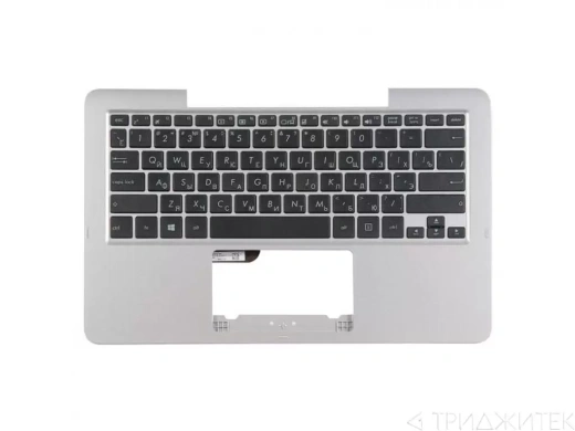 Клавиатура для ноутбука Asus T200TA-1K с топкейсом, серебристая панель, черные кнопки