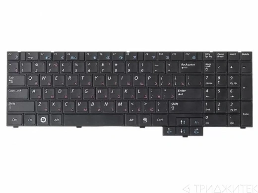 Клавиатура для ноутбука Samsung R519, R523, R525, R528, R530, R538, R540, R620, R717, R719, RV508, RV510, черная, горизонтальный Enter