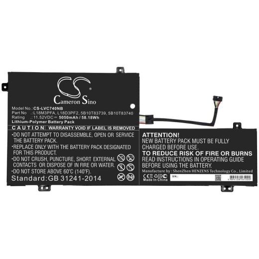 Аккумулятор CameronSino CS-LVC740NB для ноутбука Lenovo Yoga C740, YOGA C740-15, 11.52В, 5050 мАч, 58.18 Вт, Li-Polymer, черный