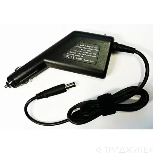 Автомобильный блок питания (зарядное) для ноутбука Dell 19.5 В, 4.62 А, 7.4x5.0 с иглой, 90 Вт (с сетевым кабелем)