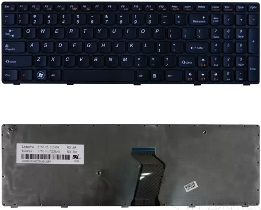 Клавиатура для ноутбука Lenovo IdeaPad B570, B570A, B570E, B570EA, B570EG, B570G, B575, B575A, B575G, B580, B580A, B580E, B580G, B590, B590A, B590G, V570, V570A, V570C, V570CA, V570G, V580, V580C, V580CA, V580CG, Z570, Z570A, Z575, Z575A, черная с серой р