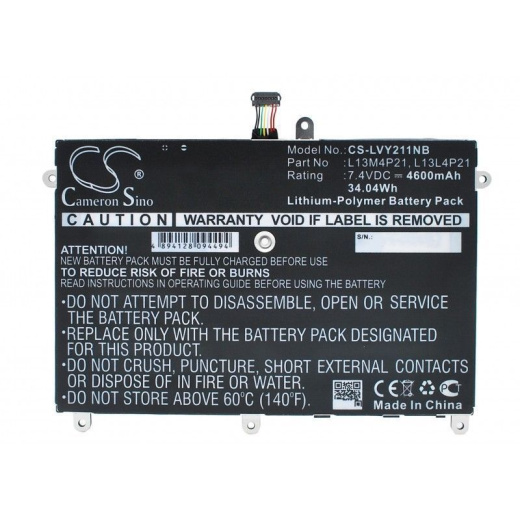 Аккумулятор CameronSino CS-LVY211NB для ноутбука Lenovo Ideapad Yoga 2 11, Yoga 20332, 7.4В, 4600 мАч, 34.04 Вт, Li-Polymer, черный