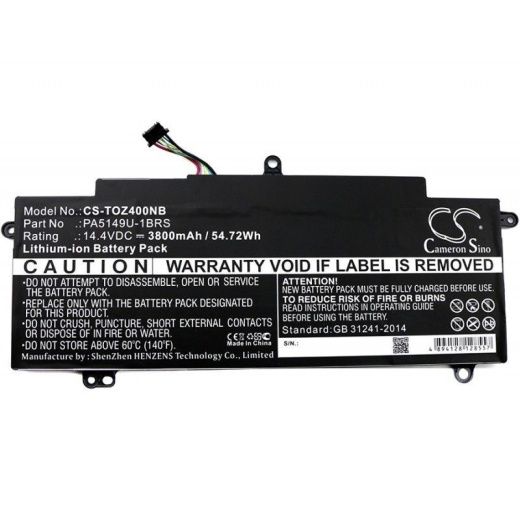 Аккумулятор CameronSino CS-TOZ400NB для ноутбука Toshiba Tecra Z40-A-10K, Tecra Z40-A-10T, 14.4В, 3800 мАч, 54.72 Вт, Li-ion, черный
