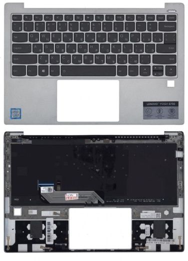 Клавиатура для ноутбука Lenovo Yoga S730-13IWL черная топ-панель серебристая