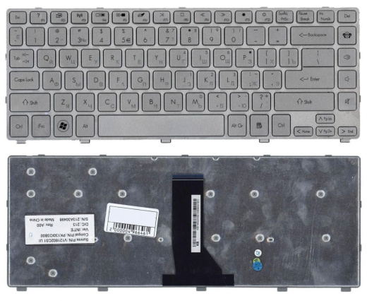 Клавиатура для ноутбука Acer Aspire 3830, 3830G, 3830T, 3830TG, 4830, 4830G, 4830T, 4830TG серебристая