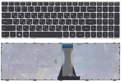 Клавиатура для ноутбука Lenovo IdeaPad G50-70, G50-30, черная с серой рамкой