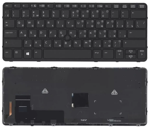Клавиатура для ноутбука HP EliteBook 720 G1 820 G1, черная с черной рамкой, указателем и подсветкой