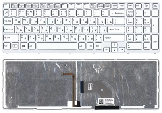 Клавиатура для ноутбука Sony Vaio SVE17, белая рамка с подсветкой