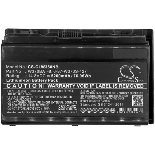 Аккумулятор CameronSino CS-CLW350NB для ноутбука Schenker W350ETQ, W350STQ, W370ET, 14.8В, 5200 мАч, 76.96 Вт, Li-ion, черный