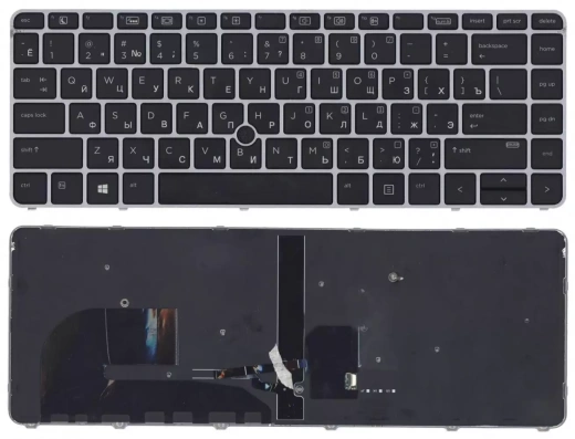 Клавиатура для ноутбука HP EliteBook 745 G3, черная с серой рамкой с указателем