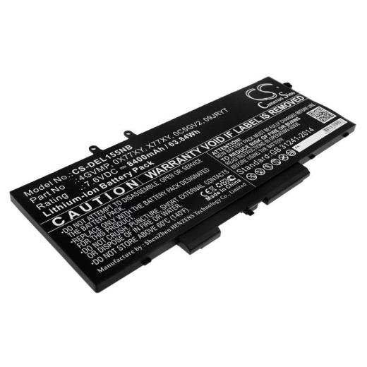 Аккумулятор CameronSino CS-DEL155NB для ноутбука Dell Latitude 14 5400, Latitude 14 5500, 7.6В, 8400 мАч, 63.84 Вт, Li-ion, черный