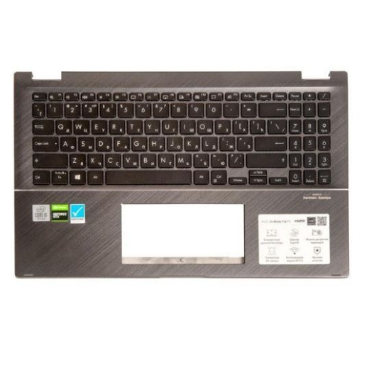 Клавиатура с топкейсом для ноутбука Asus UX563FD металлическая стальная, черные кнопки, с подсветкой(с разбора)