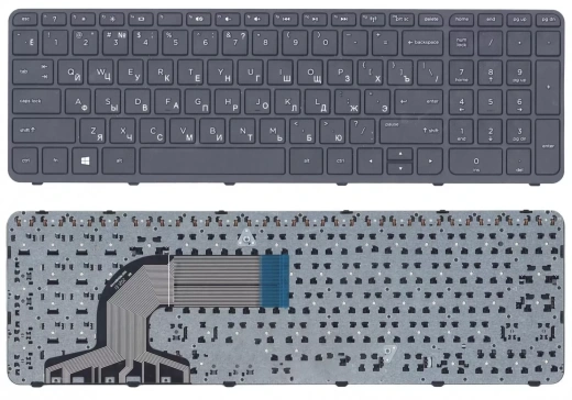 Клавиатура для ноутбука HP 250 G3, 255 G2, 255 G3, Pavilion SleekBook 15-e, 15-e000, 15-e002er, 15-e002sr, 15-e003sr, 15-e004er, 15-g, 15-g000, 15-d, 15-n, 15-n000, 15-r, 15-r000, 15-s000, 15t-e, 15t-n, 15z-e, 15z-n, черная с черной рамкой