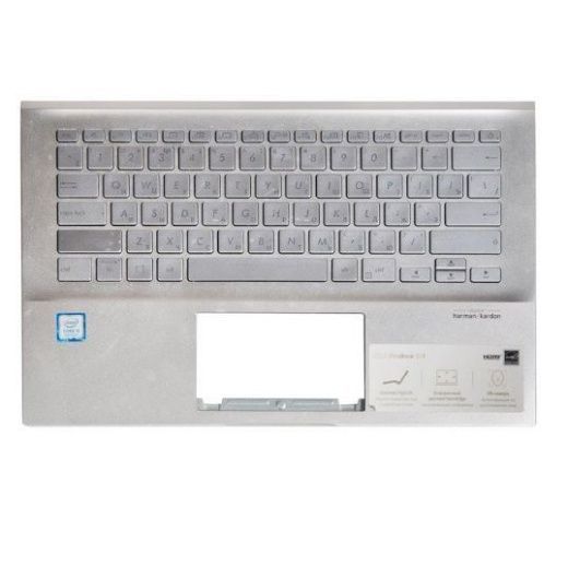 Клавиатура с топкейсом для ноутбука Asus X431FA, серебристая, с подсветкой (с разбора) царапины, щербинки