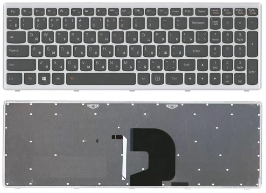 Клавиатура для ноутбука Lenovo IdeaPad Z500, черная с серой рамкой, с подсветкой