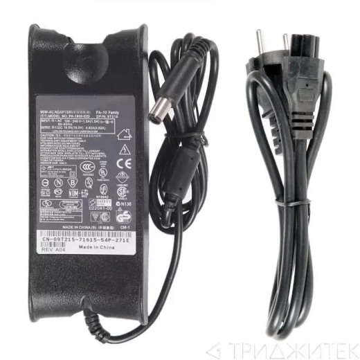 Блок питания (зарядное) для ноутбука Dell Inspiron 510m, 630m, 6000, 6400, 8500, 8600, 9200, 9300, Latitude D400, D500, D600, D800, E6400, E6500, XPS M2010, M140, 19.5 В, 4.62 А, 90 Вт, 7.4x5.0