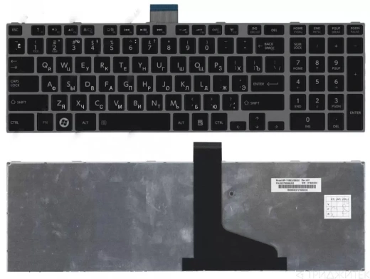 Клавиатура для ноутбука Toshiba Satellite L850, L875, P850, черная, рамка серебряная
