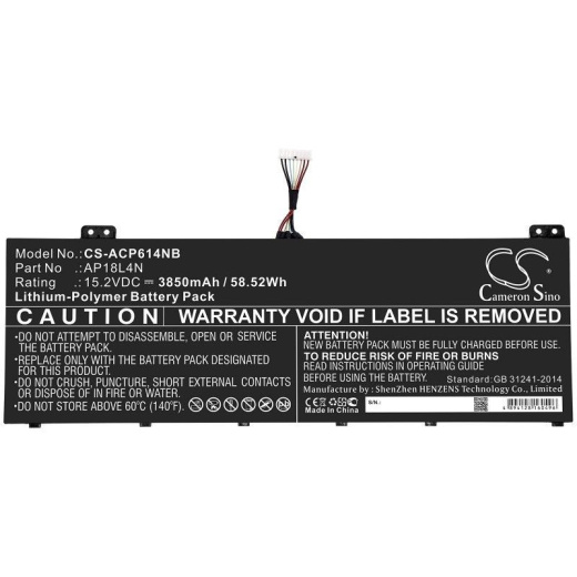 Аккумулятор CameronSino CS-ACP614NB для ноутбука Acer NX.VL2CN.001, NX.VL2CN.002, 15.2В, 3850 мАч, 58.52 Вт, Li-Polymer, черный