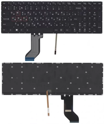 Клавиатура для ноутбука Lenovo IdeaPad Y700 Y700-15ISK черная без рамки (горизонтальный Enter) с подсветкой