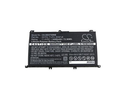 Аккумулятор CameronSino CS-DEX755NB для ноутбука Dell Ins 15-7567-D1545B, Ins 15-7567-D1545R, 11.4В, 6400 мАч, 72.96 Вт, Li-Polymer, черный