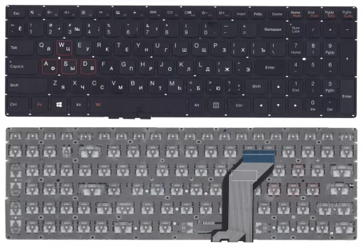 Клавиатура для ноутбука Lenovo IdeaPad Y700, Y700-15ISK черная без подсветки
