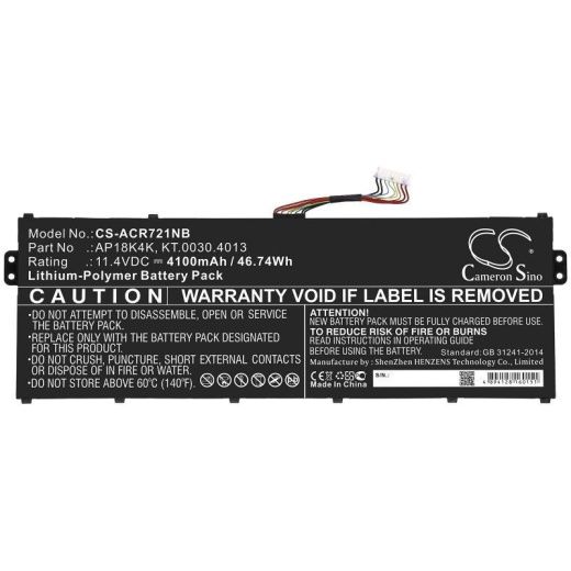 Аккумулятор CameronSino CS-ACR721NB для ноутбука Acer Chromebook 311 C721 R721T, 11.4В, 4100 мАч, 46.74 Вт, Li-Polymer, черный