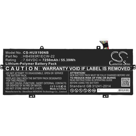 Аккумулятор CameronSino CS-HUX190NB для ноутбука Huawei MACH-W19L, MateBook X Pro 2020, VLT-W60, 7.64В, 7250 мАч, 55.39 Вт, Li-ion, черный