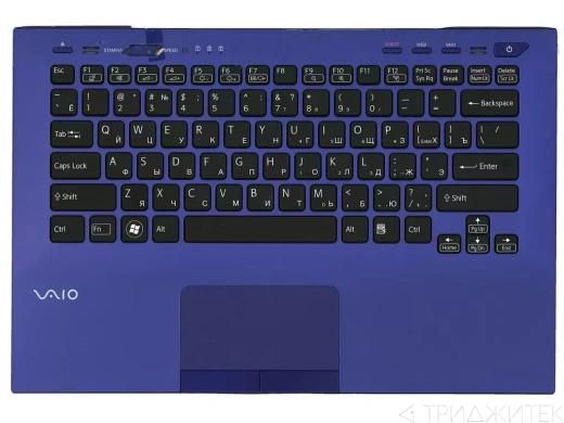 Клавиатура для ноутбука Sony Vaio VPC-SB, VPC-SD черная, верхняя панель в сборе (синяя)