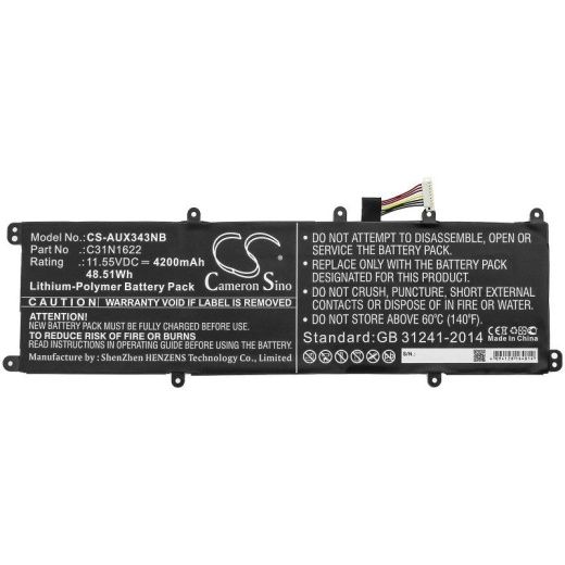 Аккумулятор CameronSino CS-AUX343NB для ноутбука Asus UX530, UX530UQ, 11.55В, 4200 мАч, 48.51 Вт, Li-Polymer, черный