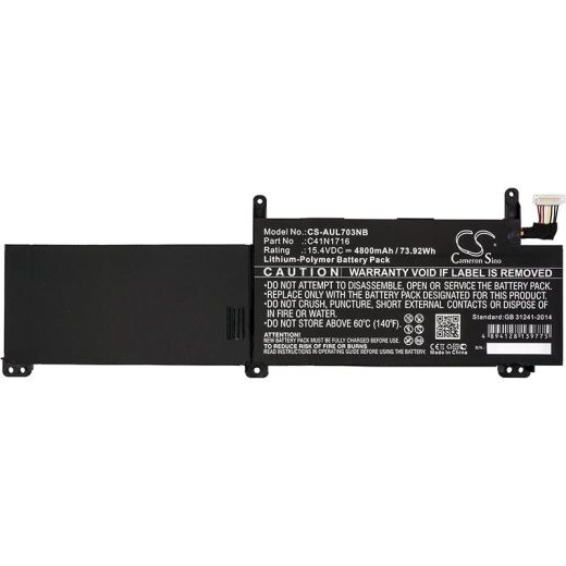 Аккумулятор CameronSino CS-AUL703NB для ноутбука Asus GL703GM, GL703GM-0051A8750H, 15.4В, 4800 мАч, 73.92 Вт, Li-Polymer, черный