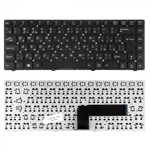 Клавиатура для ноутбука DNS 0150931, Pegatron B14Y, Clevo W740, W840 Series. Г-образный Enter., черная, без рамки
