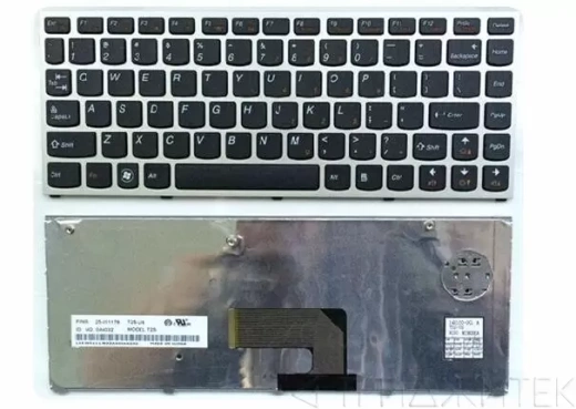 Клавиатура для ноутбука Lenovo IdeaPad U460, U460A, U460S чёрная, рамка серебряная