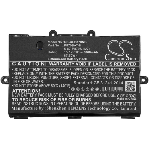 Аккумулятор CameronSino CS-CLP870NB для ноутбука Schenker XMG U726, XMG U727, 15.12В, 5800 мАч, 87.7 Вт, Li-ion, черный