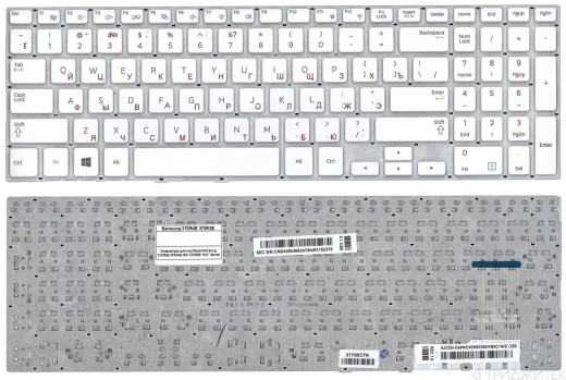 Клавиатура для ноутбука Samsung NP370R5E, NP370R5V, NP450R5E, NP450R5V, NP470R5E, NP510R5E, NP510R5V белая, без рамки