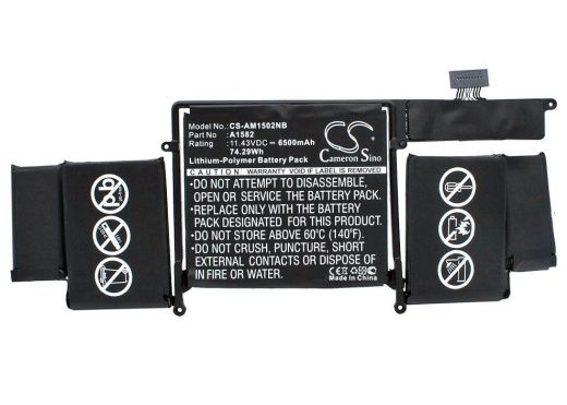 Аккумулятор CameronSino CS-AM1502NB для ноутбука Apple A1502, MacBook A1502 battery(2015), 11.43В, 6500 мАч, 74.3 Вт, Li-Polymer, черный