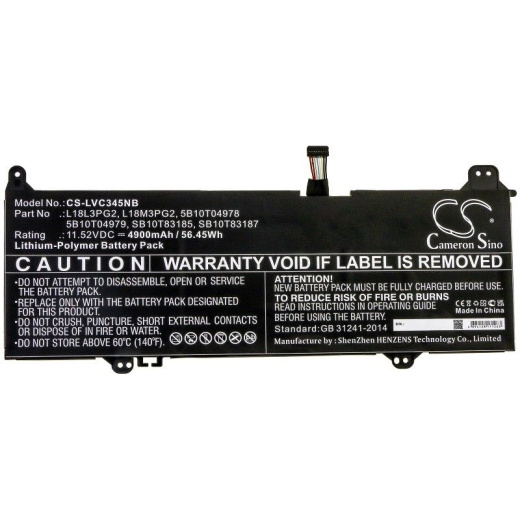 Аккумулятор CameronSino CS-LVC345NB для ноутбука Lenovo 14e ChromeBook 81MH000YAU, 11.52В, 4900 мАч, 56.45 Вт, Li-Polymer, черный