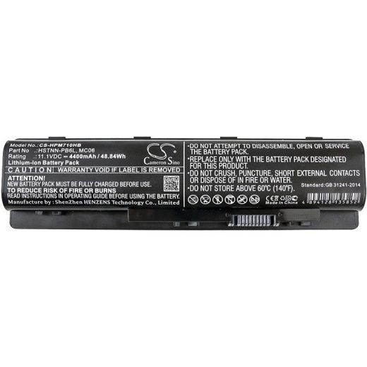 Аккумулятор CameronSino CS-HPM710HB для ноутбука HP Envy 15-AE100, Envy 15-AE100na, 11.1В, 4400 мАч, 48.84 Вт, Li-ion, черный