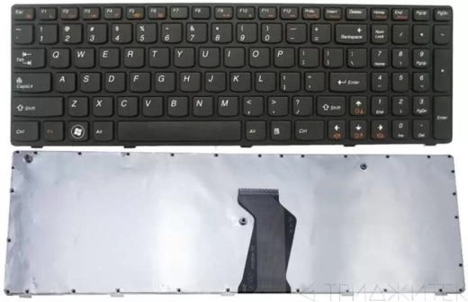 Клавиатура для ноутбука Lenovo IdeaPad G570, Z560, Z565 чёрная, рамка серебряная