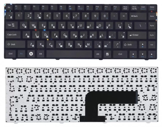 Клавиатура для ноутбука DNS Pegatron B14Y, Clevo W740 черная с рамкой